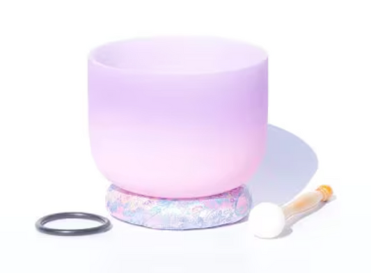 L105 - Purple+Pink 8 Inch Singing Bowl Candy Colour Frosted Quartz Music Bowl Rainbow Crystal Sound Healing with Mallet, O-Ring