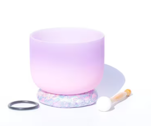 L105 - Purple+Pink 8 Inch Singing Bowl Candy Colour Frosted Quartz Music Bowl Rainbow Crystal Sound Healing with Mallet, O-Ring