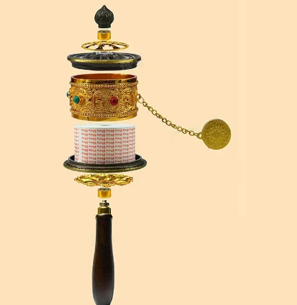 L121 -Tibetan Special Crafts Prayer Wheel Alloy Metal Hand Cranking Carving Crystal Decor Prayer Wheel Crafts Exquisite Buddhist Gift