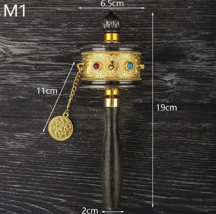 L121 -Tibetan Special Crafts Prayer Wheel Alloy Metal Hand Cranking Carving Crystal Decor Prayer Wheel Crafts Exquisite Buddhist Gift