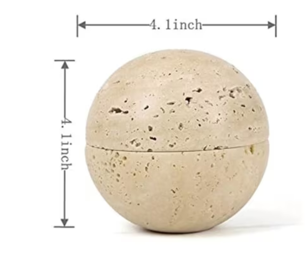 L100 - 9 Holes 10.5CM Natural Marble Cave Hole Stone Round Incense Burner Yellow Travertine Ball