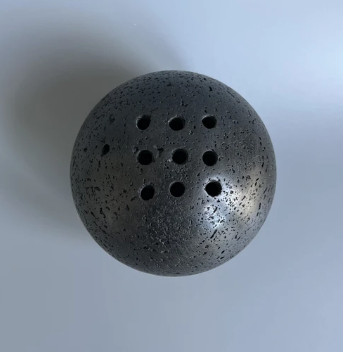 L100 - 9 Holes 10.5CM Natural Marble Cave Hole Stone Round Incense Burner Yellow Travertine Ball