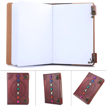 L124 -Weekly Planner Notebook Chakra Gemstone Leather Work Study Plan Notepad Journal Notebook Stationery