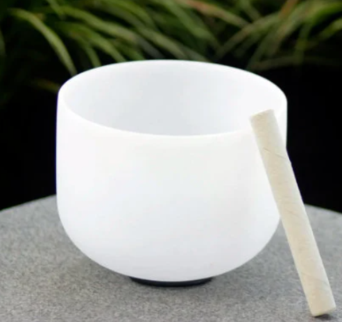 L95 - 8 Inch Note B Chakra Frosted Quartz Crystal Tibetan Singing Bowl 8" Meditation Yoga Sound Healing Perfect Sound + Stick